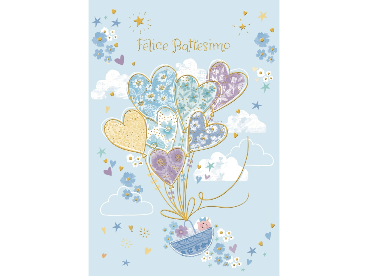 Biglietto felice battesimo azzurro