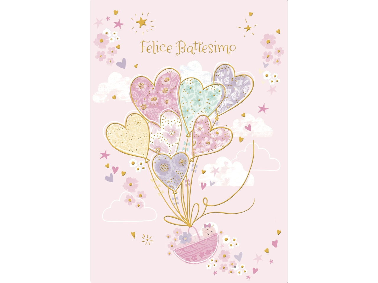 Biglietto felice battesimo rosa