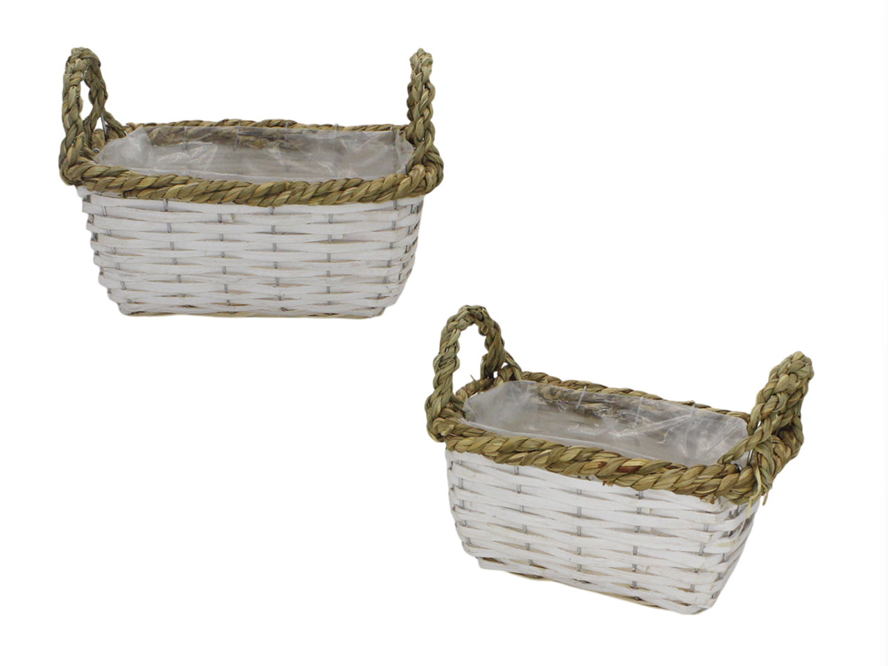 Cestini portapiante in rattan, set 2 pezzi rettangolari, grande 23x17cm piccolo 21x15cm