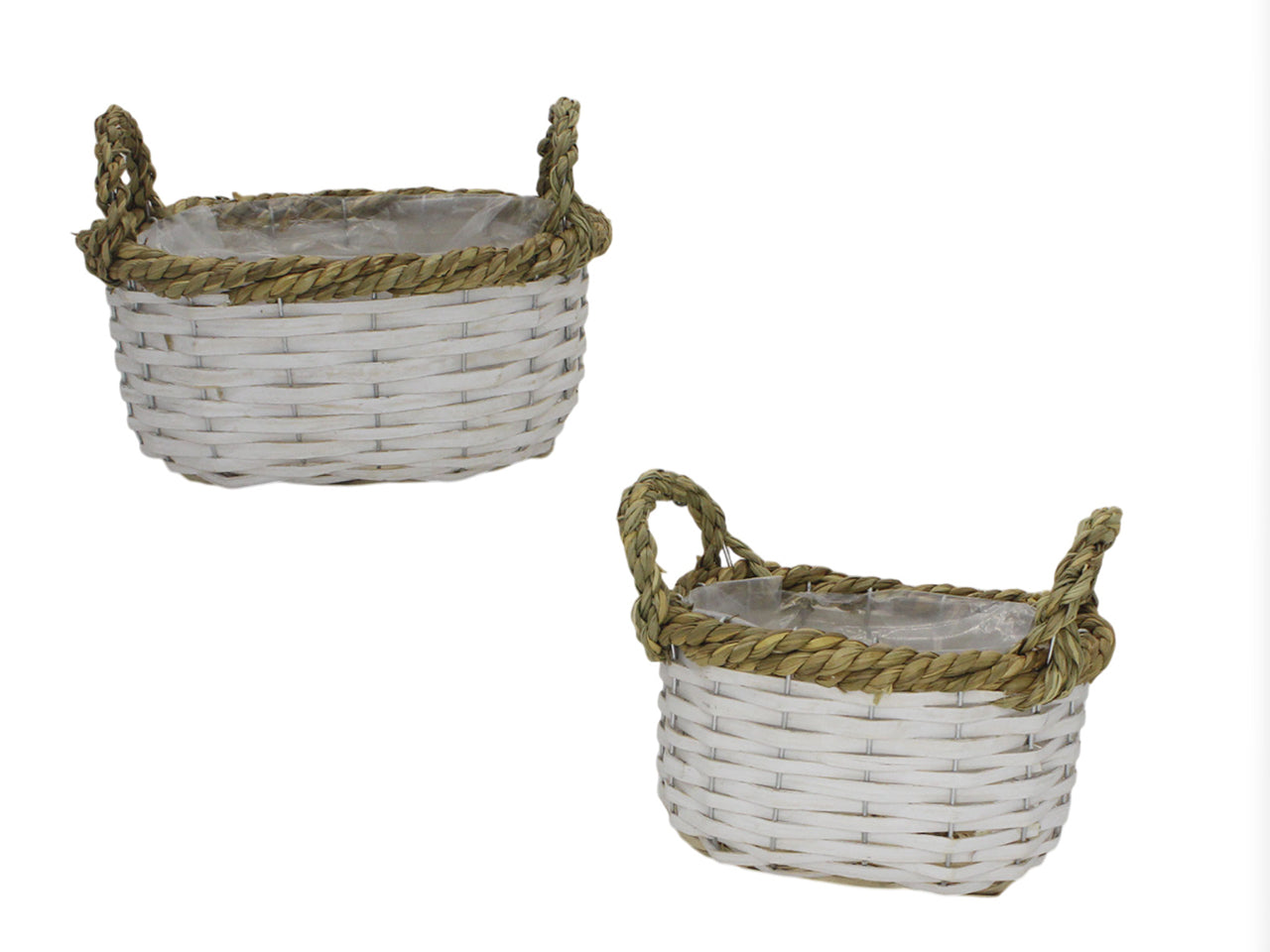 Cestini portapiante in rattan, set 2 pezzi ovali, grande 24x19cm piccolo 21x16cm