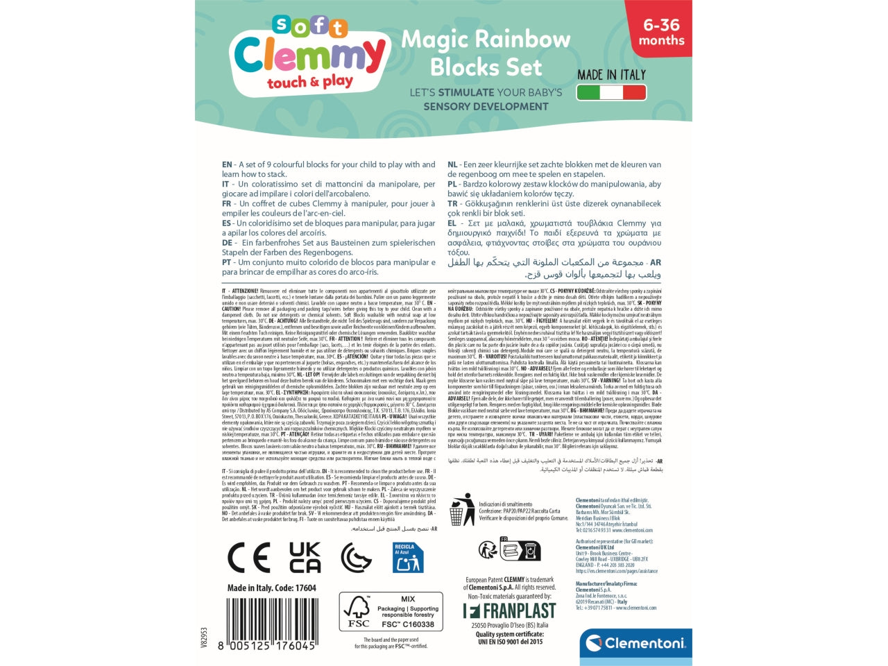 Baby Clementoni Clemmy Rainbow 9 Block Set