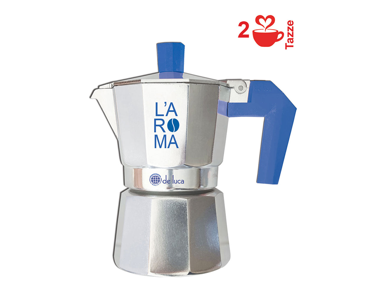 Caffettiera alluminio da 2 tazze manico blu linea professional