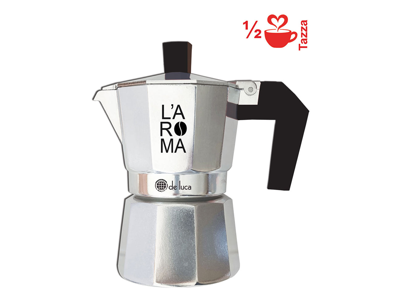 Caffettiera alluminio da 1/2 tazze manico nero linea professional