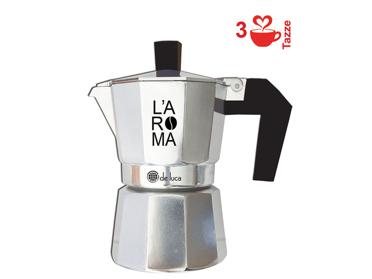 Caffettiera alluminio da 3 tazze manico nero linea professional