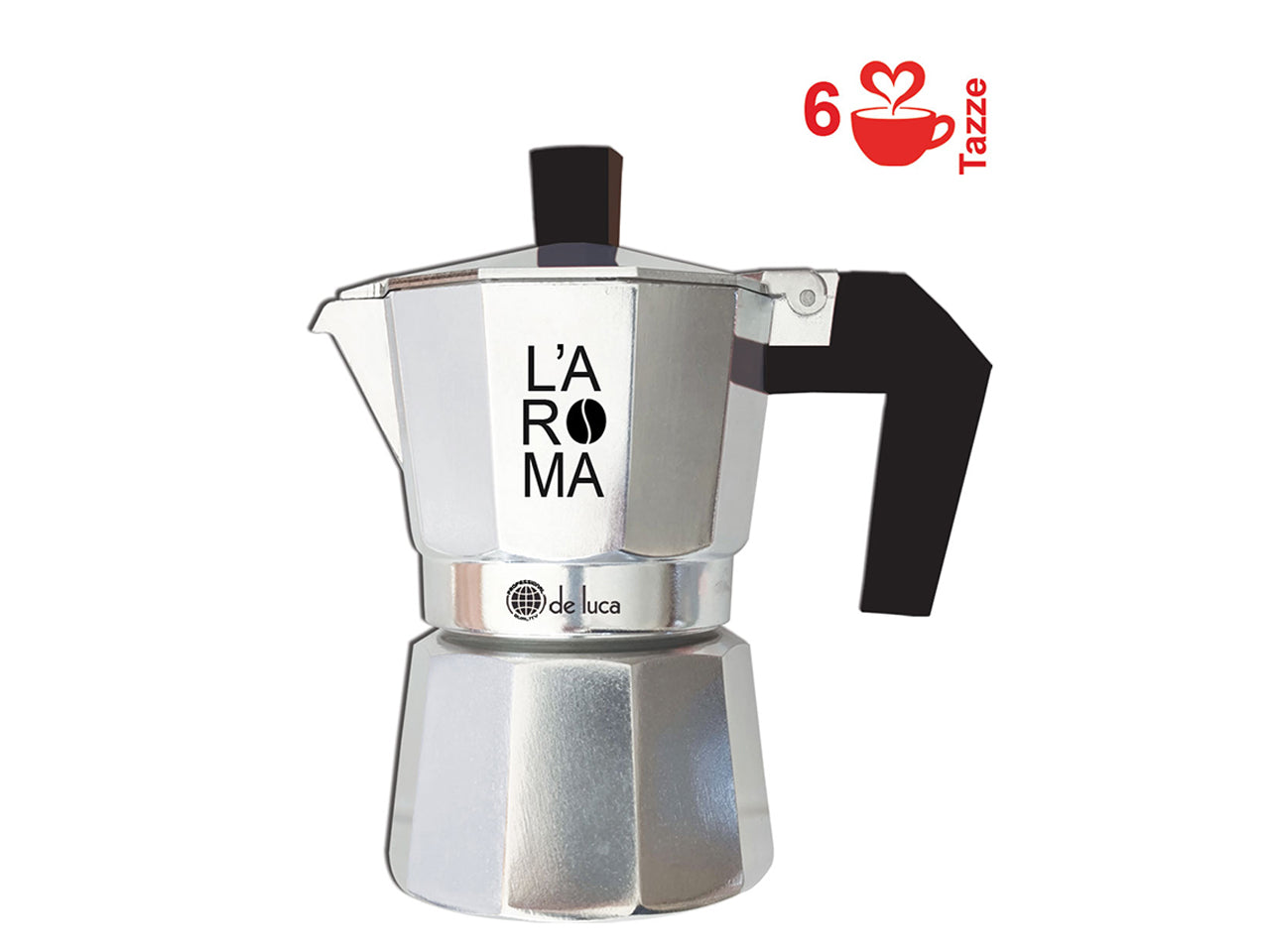 Caffettiera alluminio da 6 tazze manico nero linea professional
