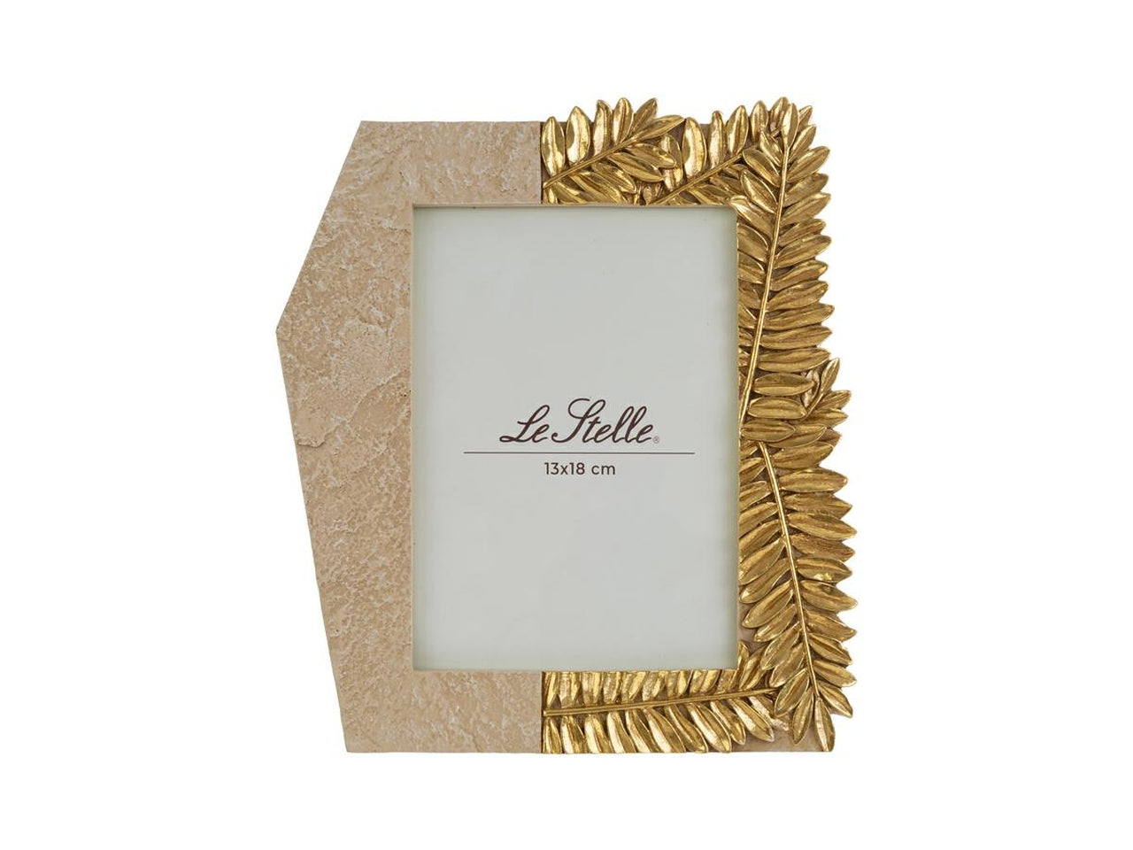 Portafoto in resina beige/oro interno 13x18cm, esterno 23,5x20,5cm