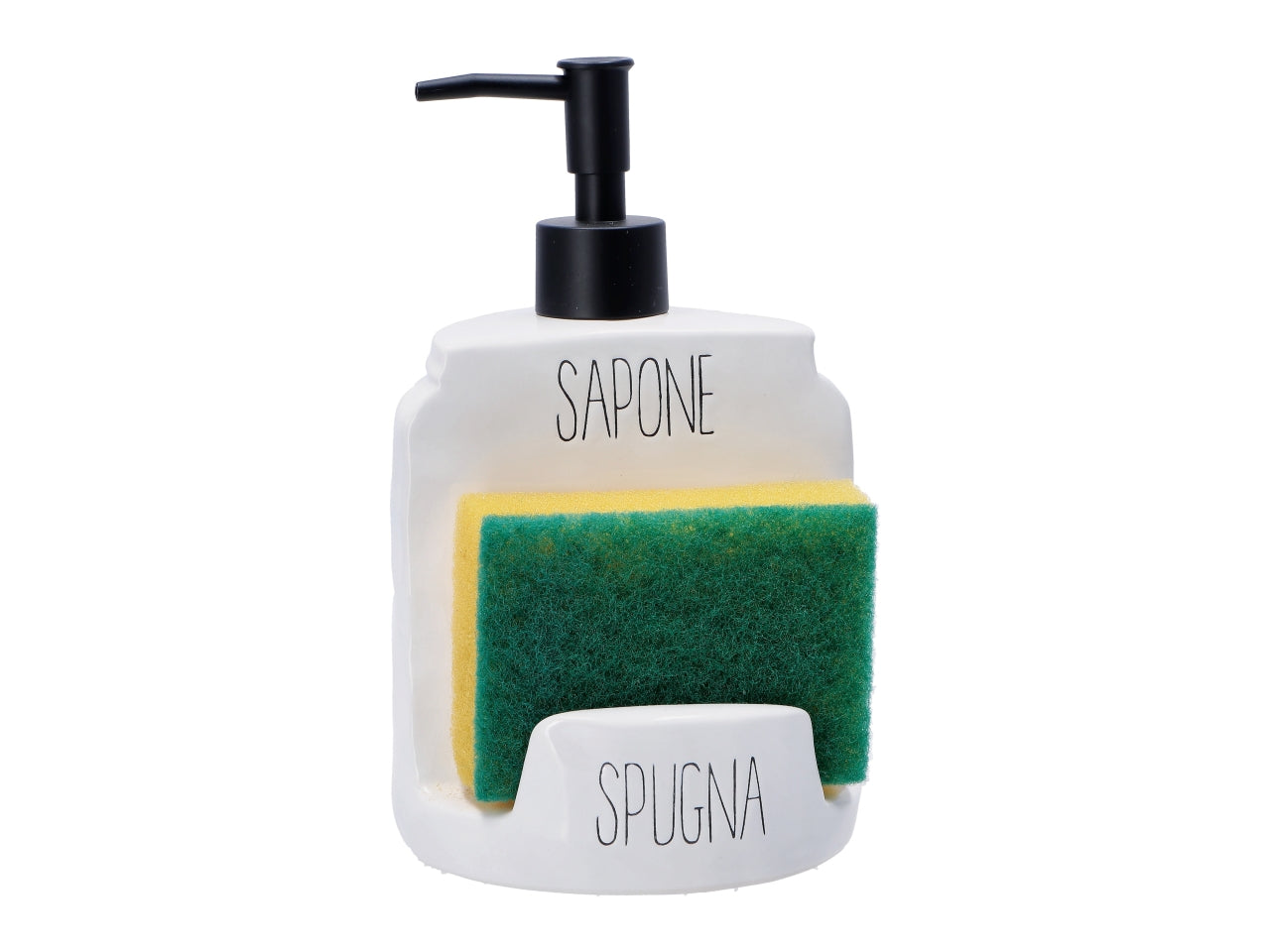 Dispenser sapone con porta spugna in ceramica 11xh19cm
