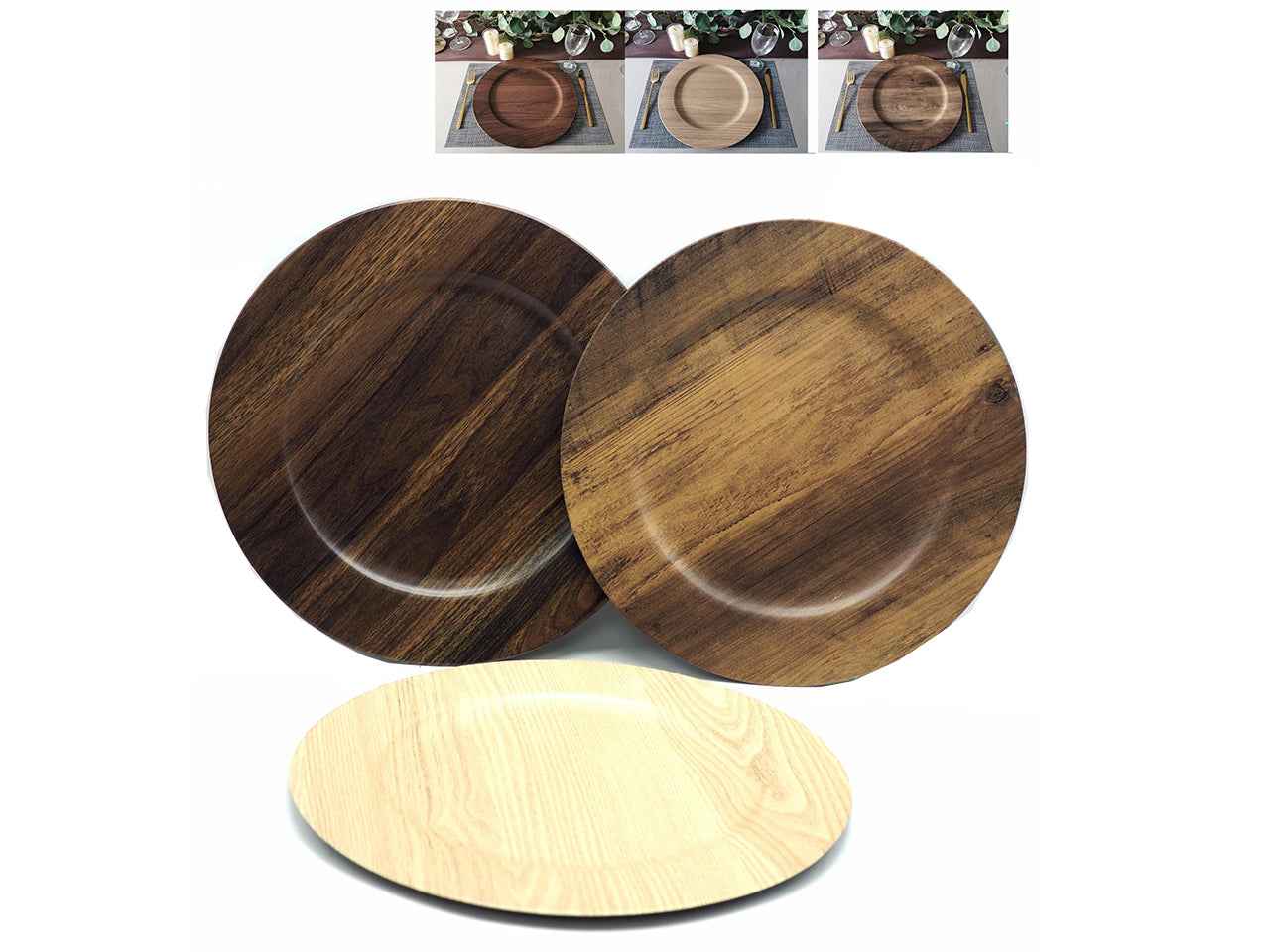 Piatto plastica D.33cm effetto legno