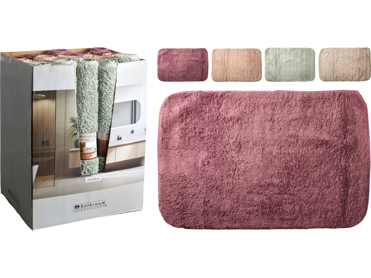 Tappeto da bagno in 80% cotone e 20% PP, dimensioni 60x90cm Resistente ai colori fino a 40gradi Arrotolato con copertura colorata con 4 colori assortiti