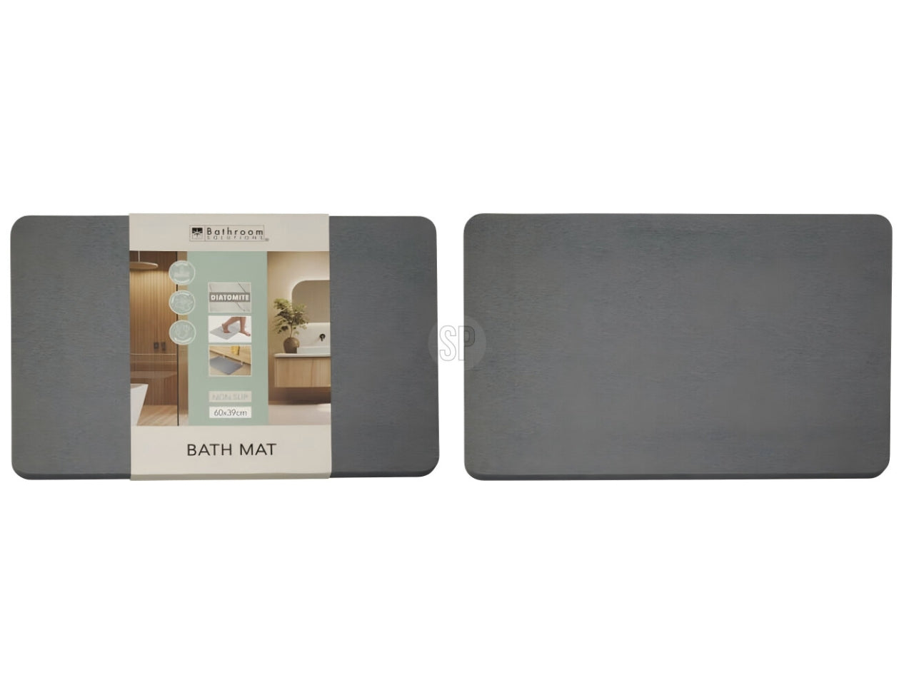 Tappetino da bagno in diatomite, dimensioni 60x39cm, peso 2100gr Materiale naturale e super assorbente. Disponibile in 2 colori assortiti: beige e grigio, con fascia decorativa.