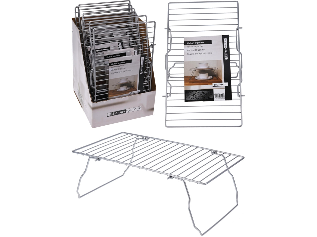Organizer da cucina in metallo con rivestimento a polvere grigio, dimensioni 37x21x13,5cm, peso 335gr Con sleeve in carta decorata