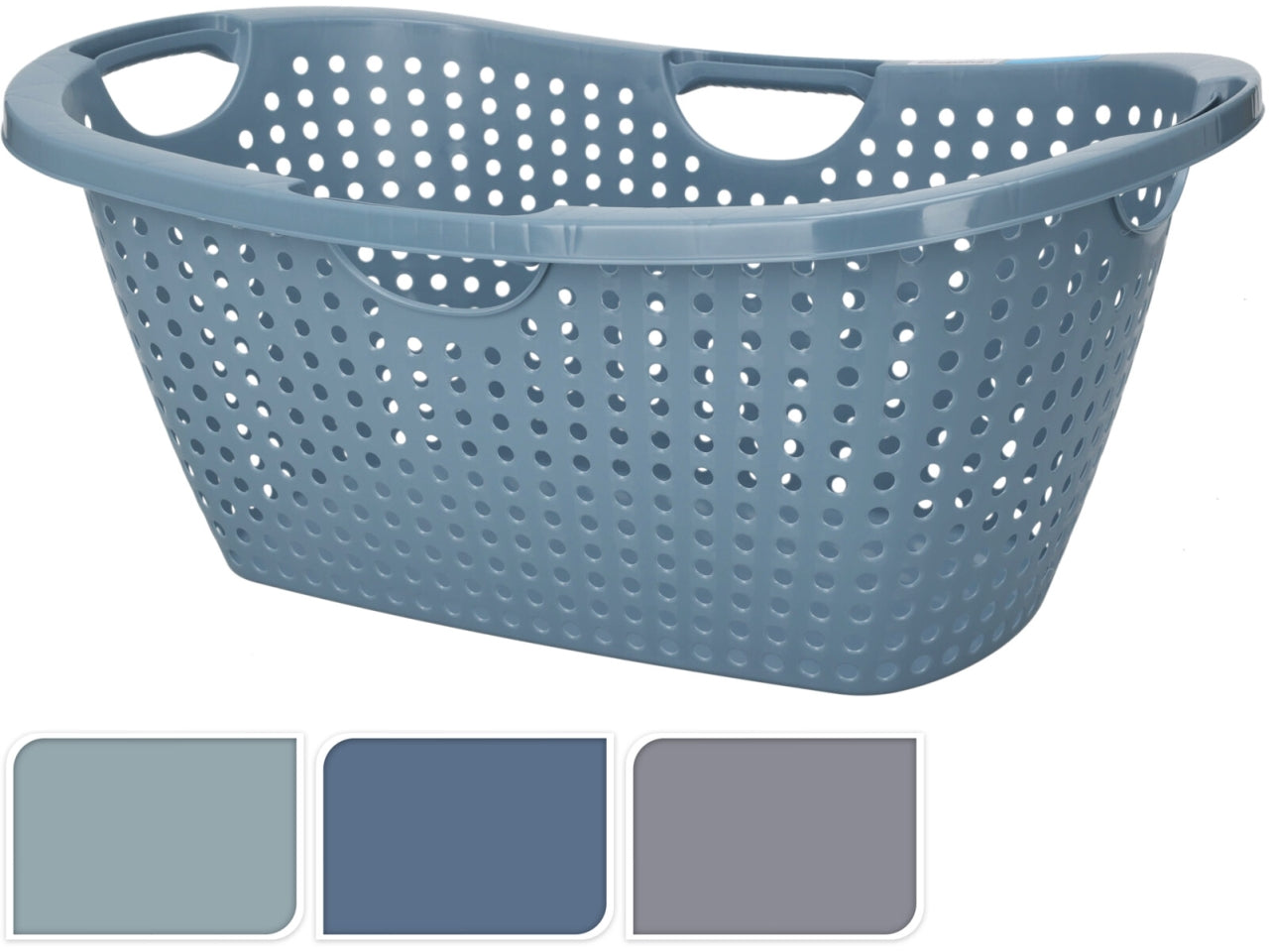Cesto portabiancheria con fori, misura 60x40x26cm, in 3 colori aurora assortiti.