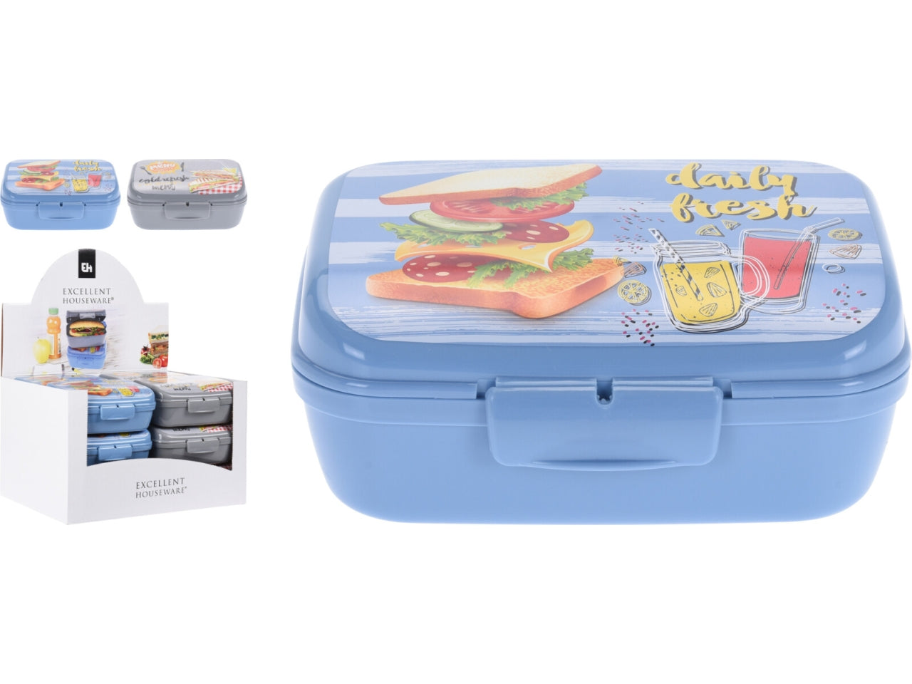Lunchbox in PP con capacità di 1000ml in 2 colori assortiti con design sandwich