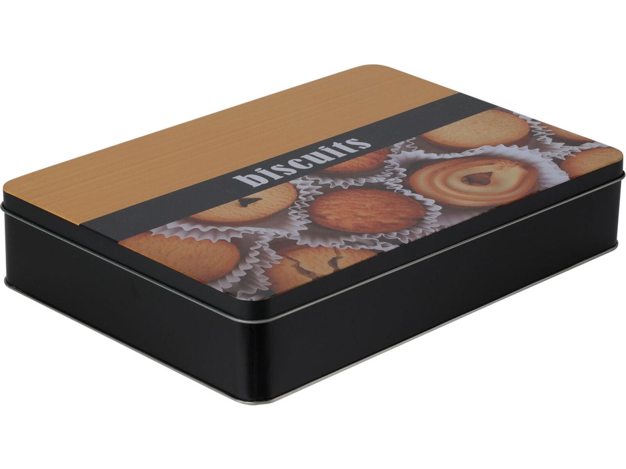 Scatola in metallo con design biscotto in finitura opaca, dimensioni 26x19x5cm