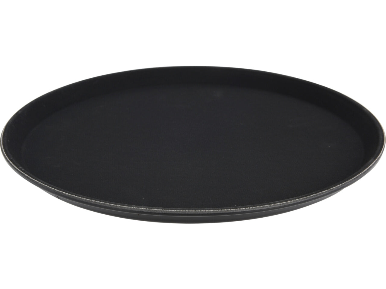Vassoio da servizio in PP, diametro 35cm, altezza 2cm. Colore nero con finitura in gomma antiscivolo