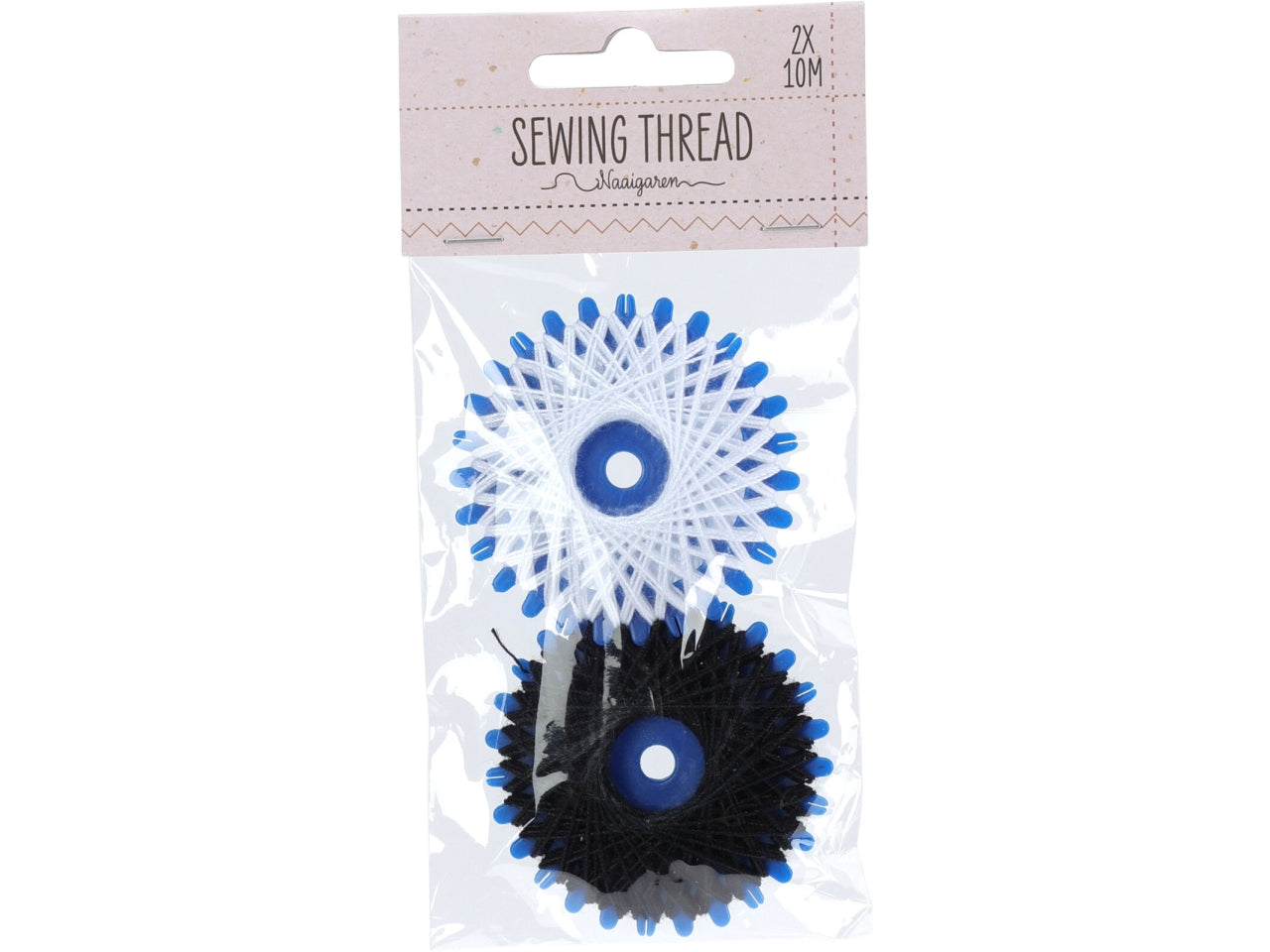 Set di filo per cucire con 2 pezzi da 10mt in nero e bianco.