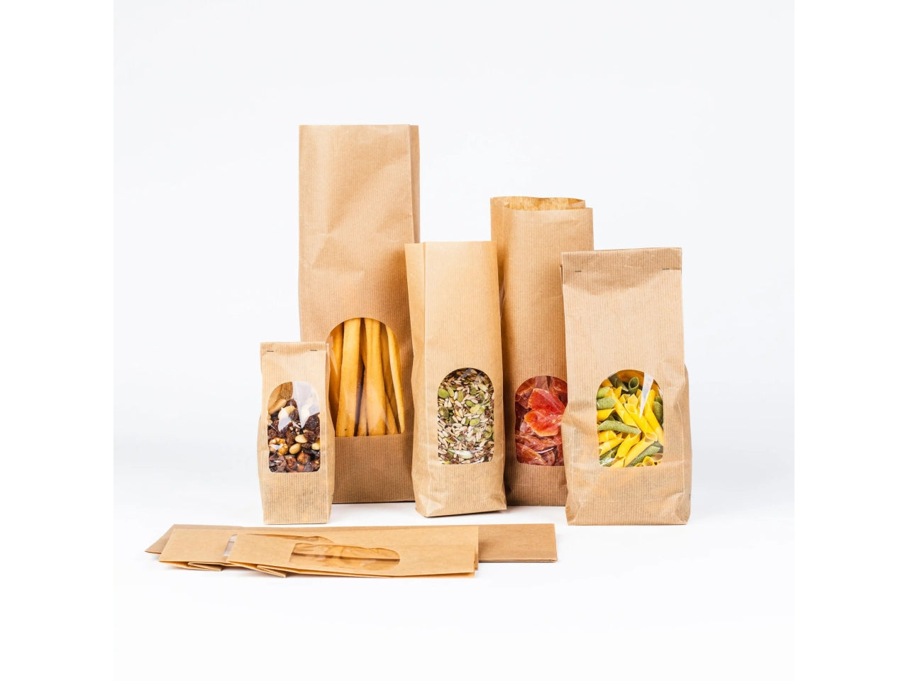 Buste per alimenti in carta fondo quadro con finestra 8+5x26cm, confezione da 50 buste