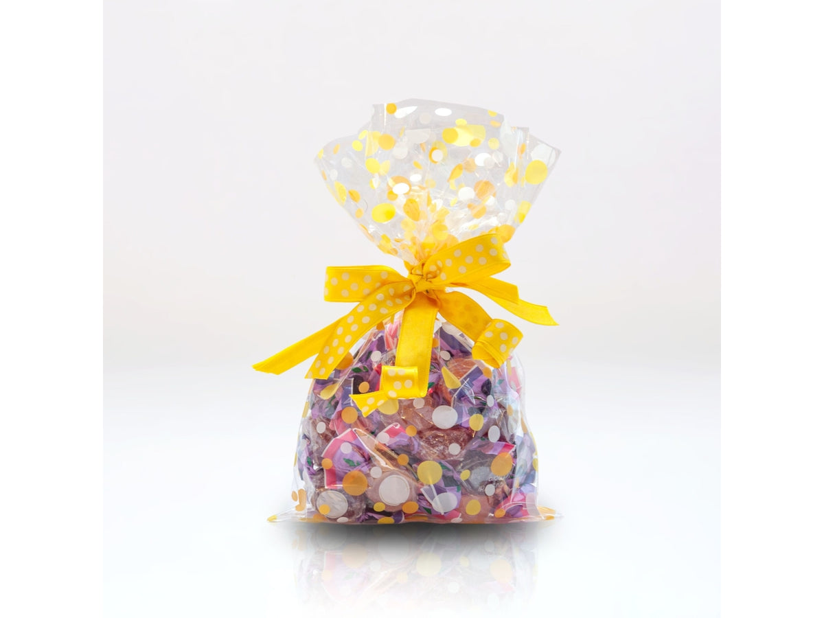 Buste Bubbles per alimenti 10x20cm trasparenti con pois giallo, confezione da 50 Buste