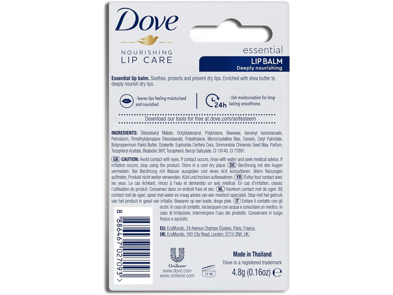 Dove lipcare essential 4,8gr nutriente $