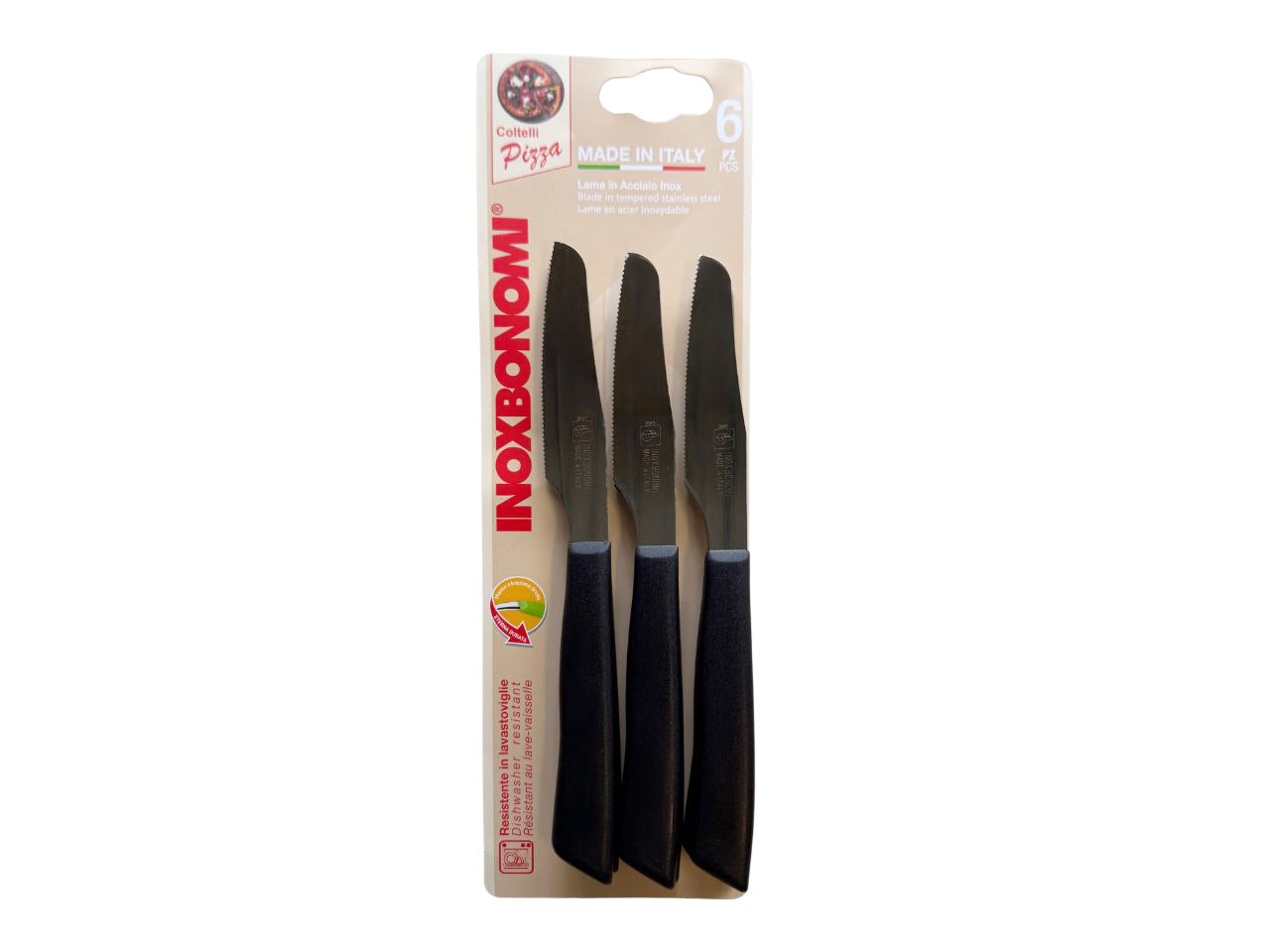 Set di 6 coltelli per pizza linea Bivalva da 10cm color nero
