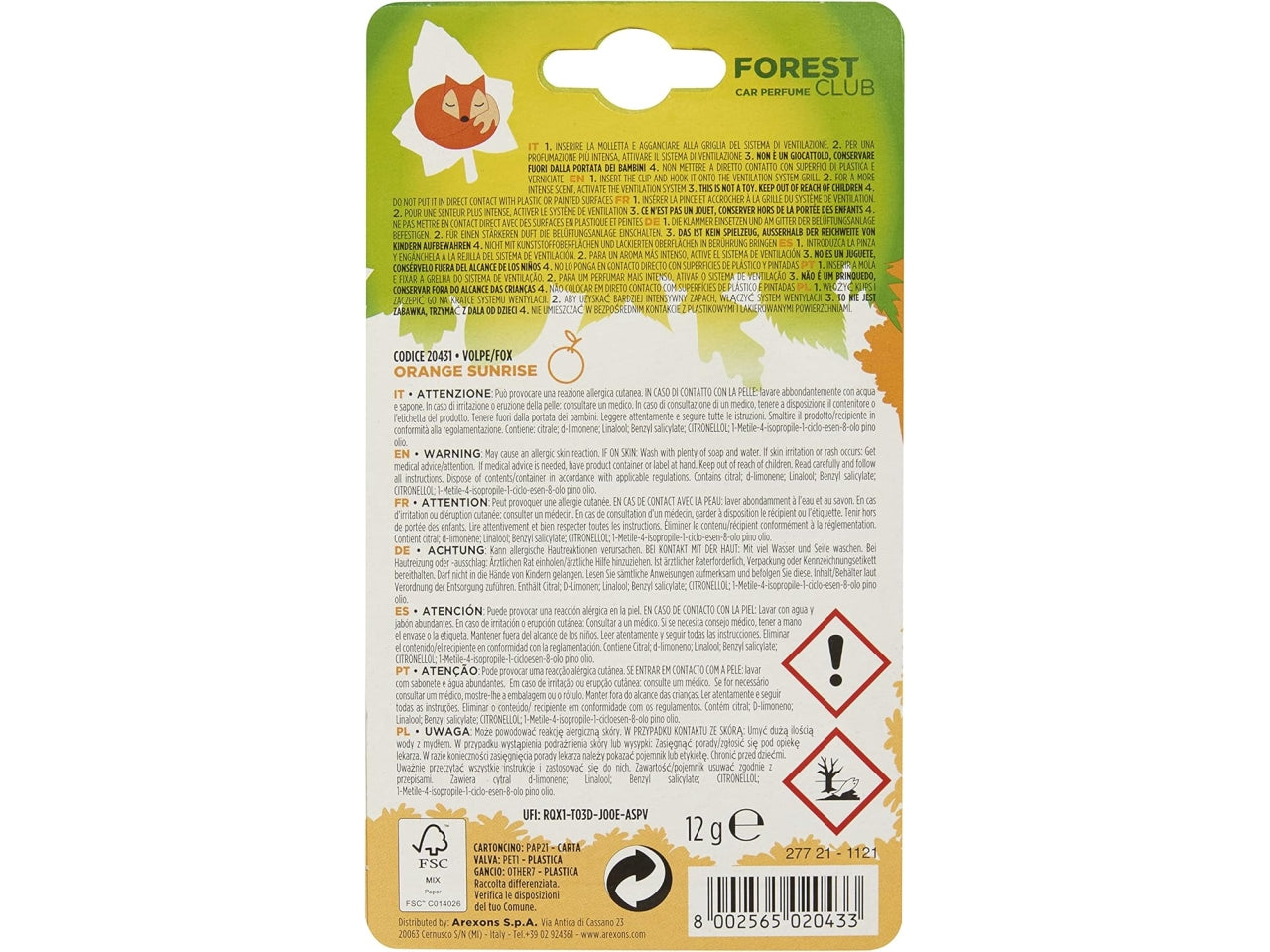 Arexons forest club volpe fragranza orange sunrise