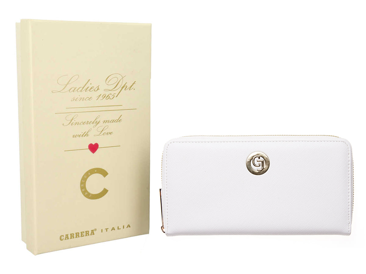 Portafoglio Carrera Claire con zip perimetrale avorio