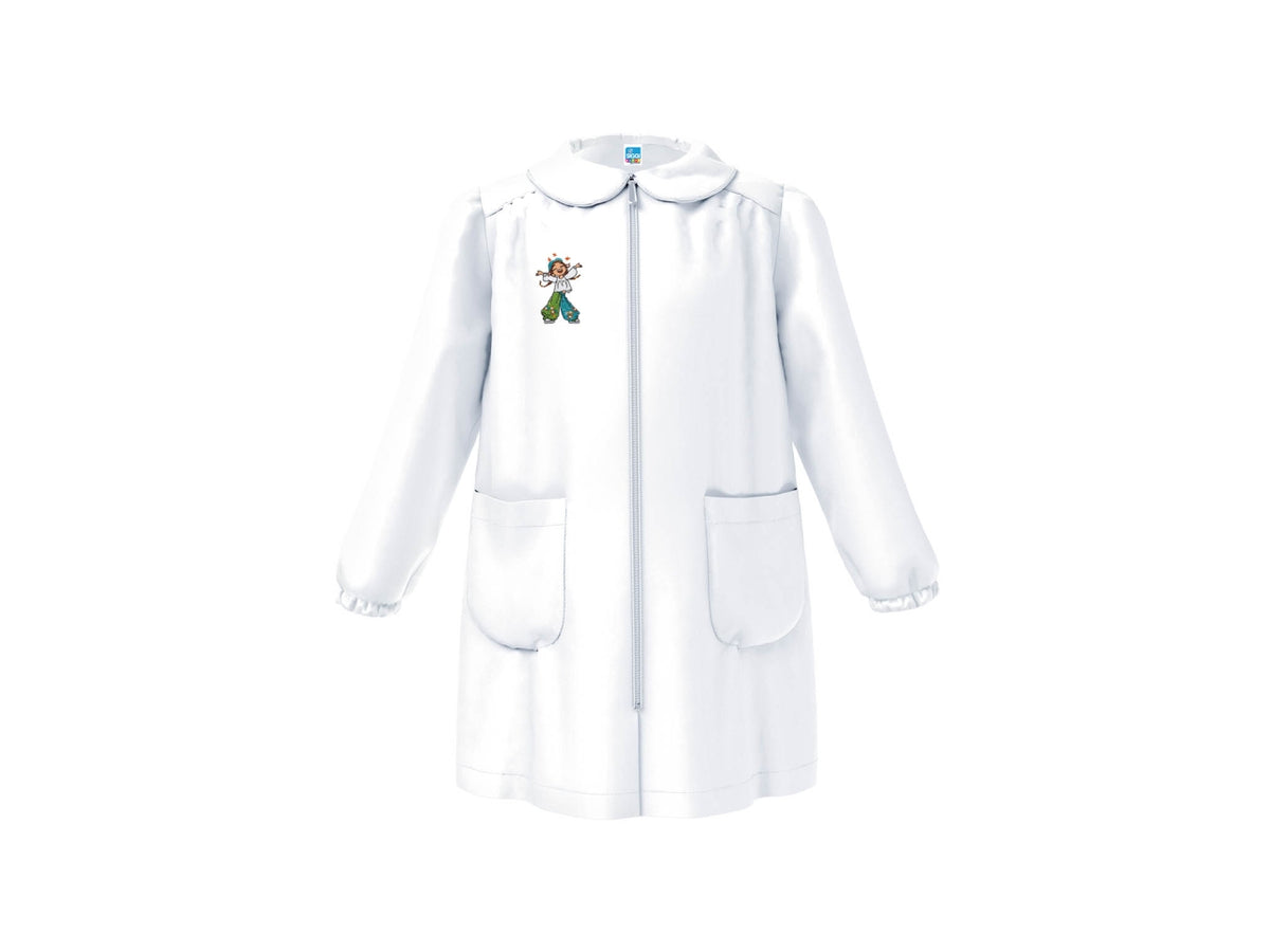 Grembiule asilo bimba bianco con cerniera, taglia 5 anni altezza 110cm