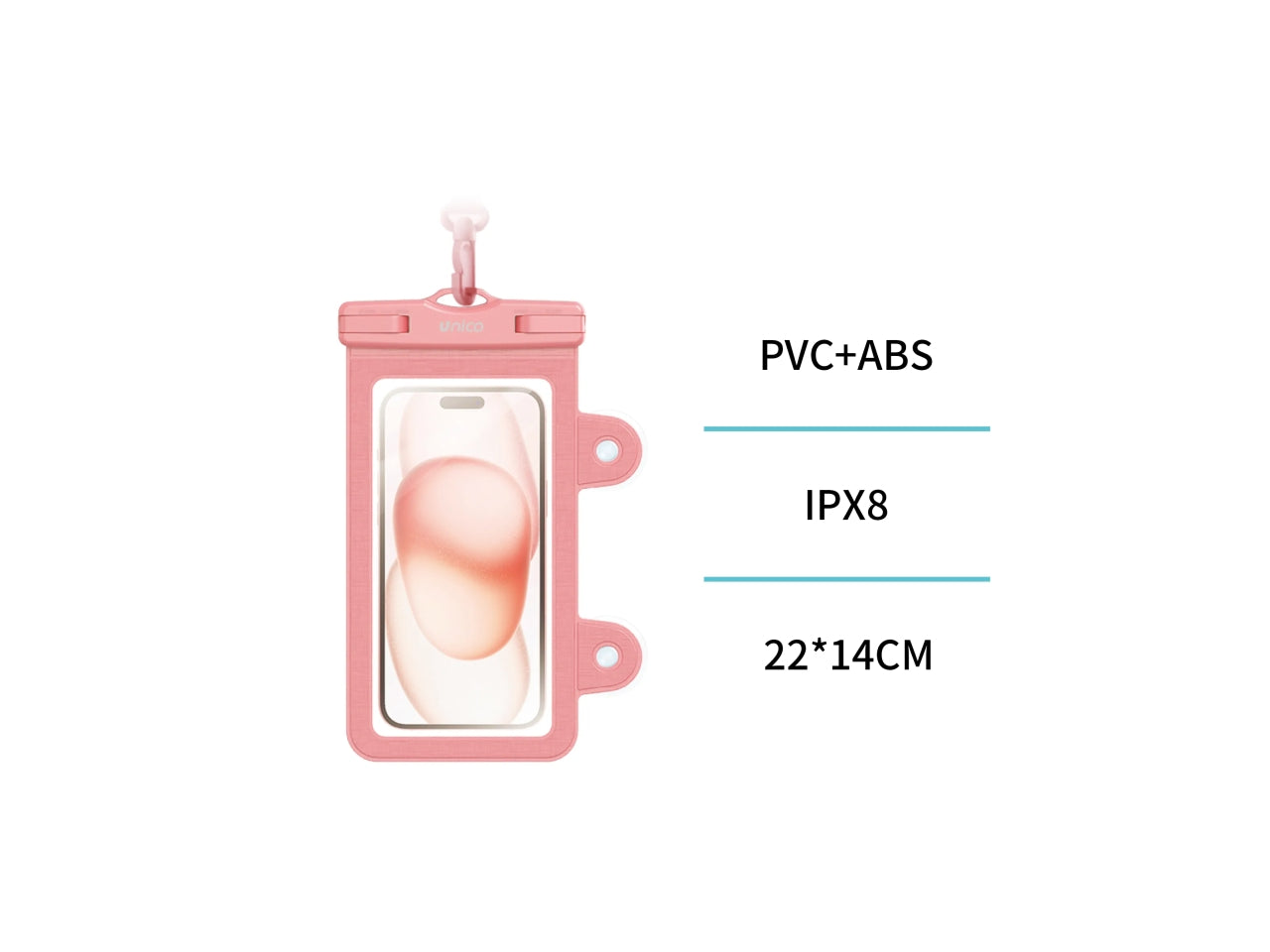 Custodia Impermeabile per Telefono Traversa + Bagno, 2 in 1, rosa