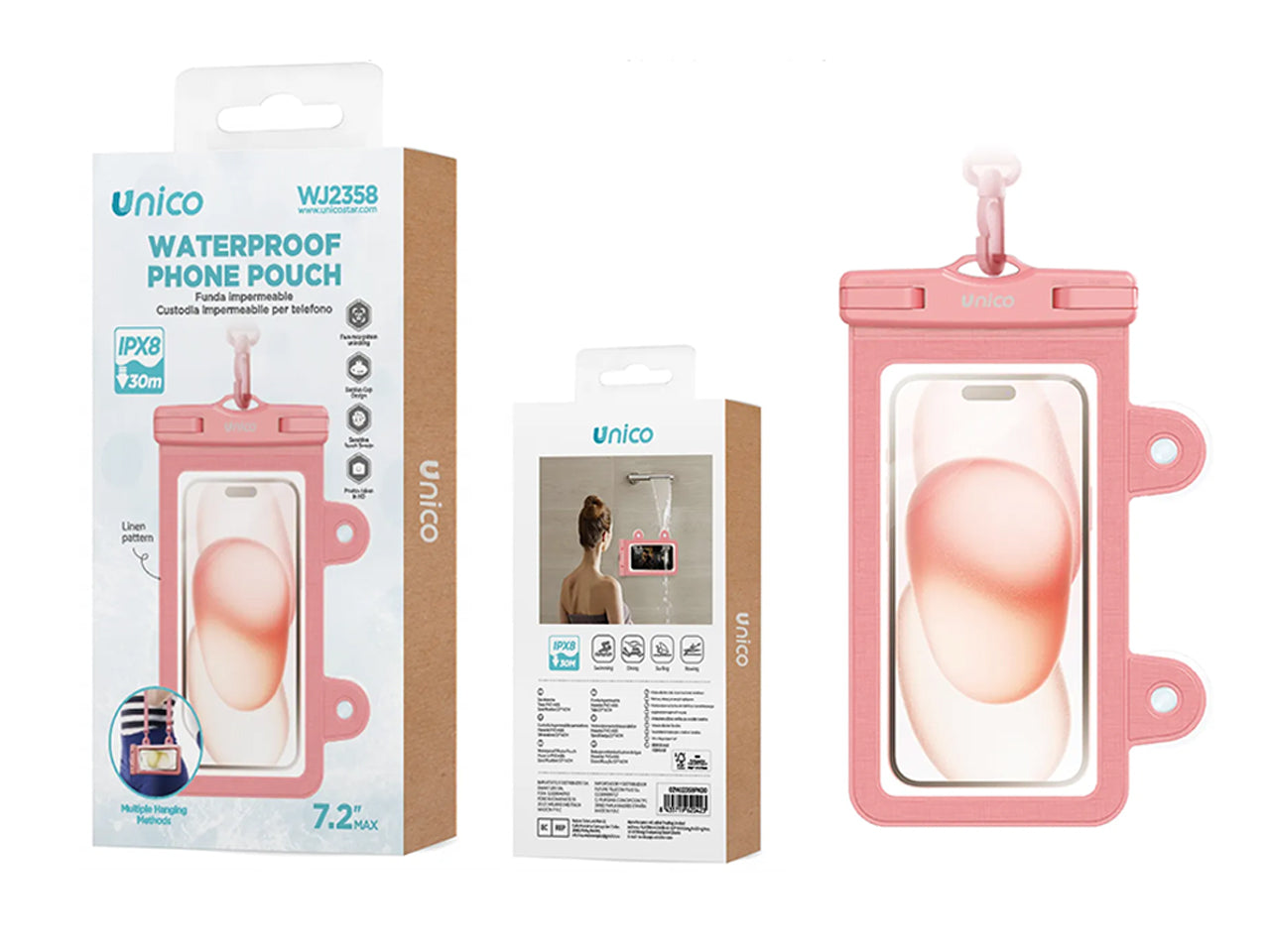 Custodia Impermeabile per Telefono Traversa + Bagno, 2 in 1, rosa