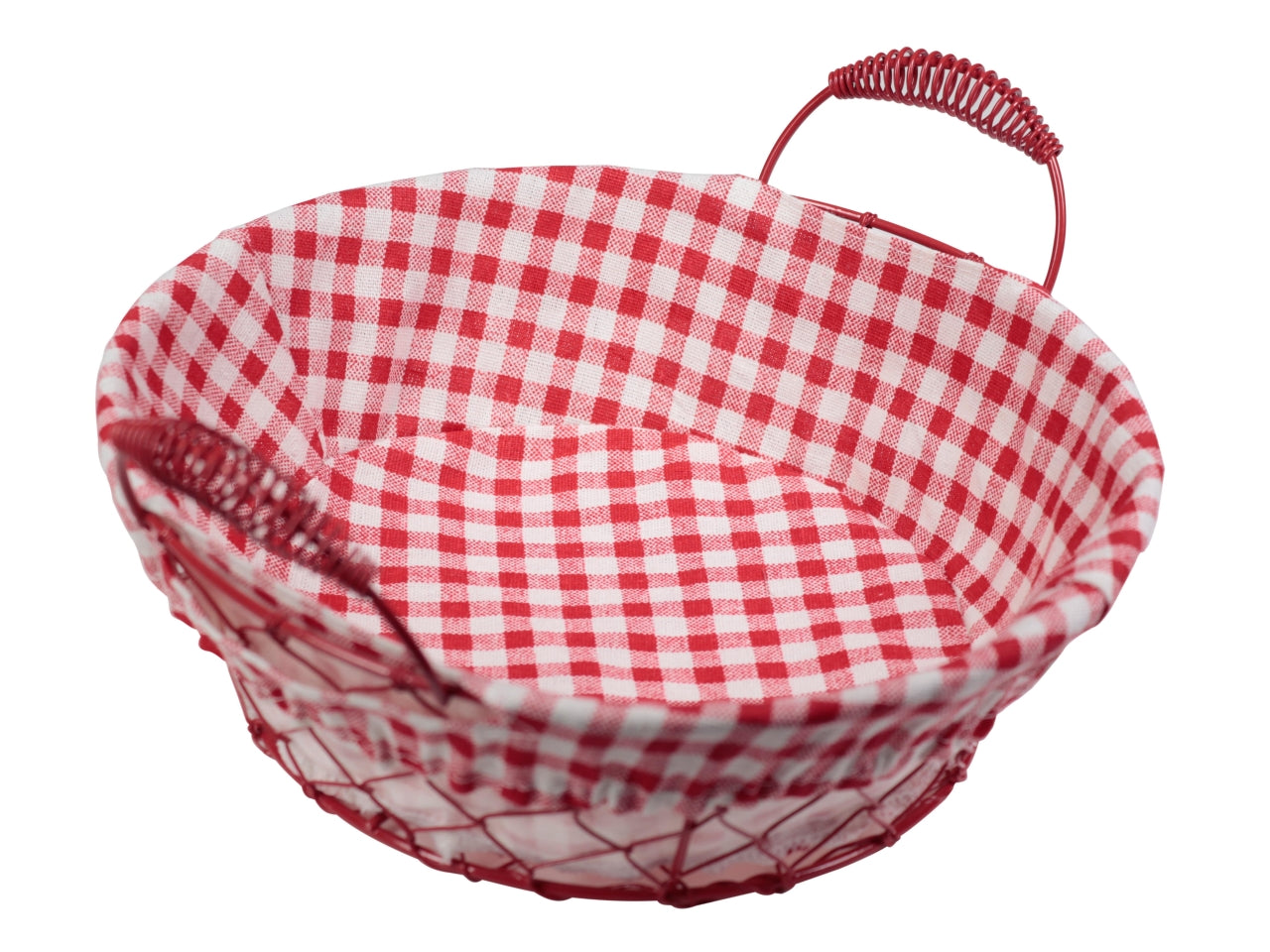 Cestino in filo con interno in tessuto quadri rossi 24x24cm