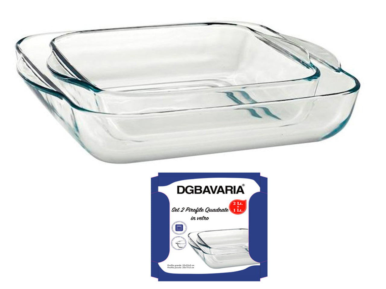 Pirofila quadrata 1,8lt set da 2 pirofile