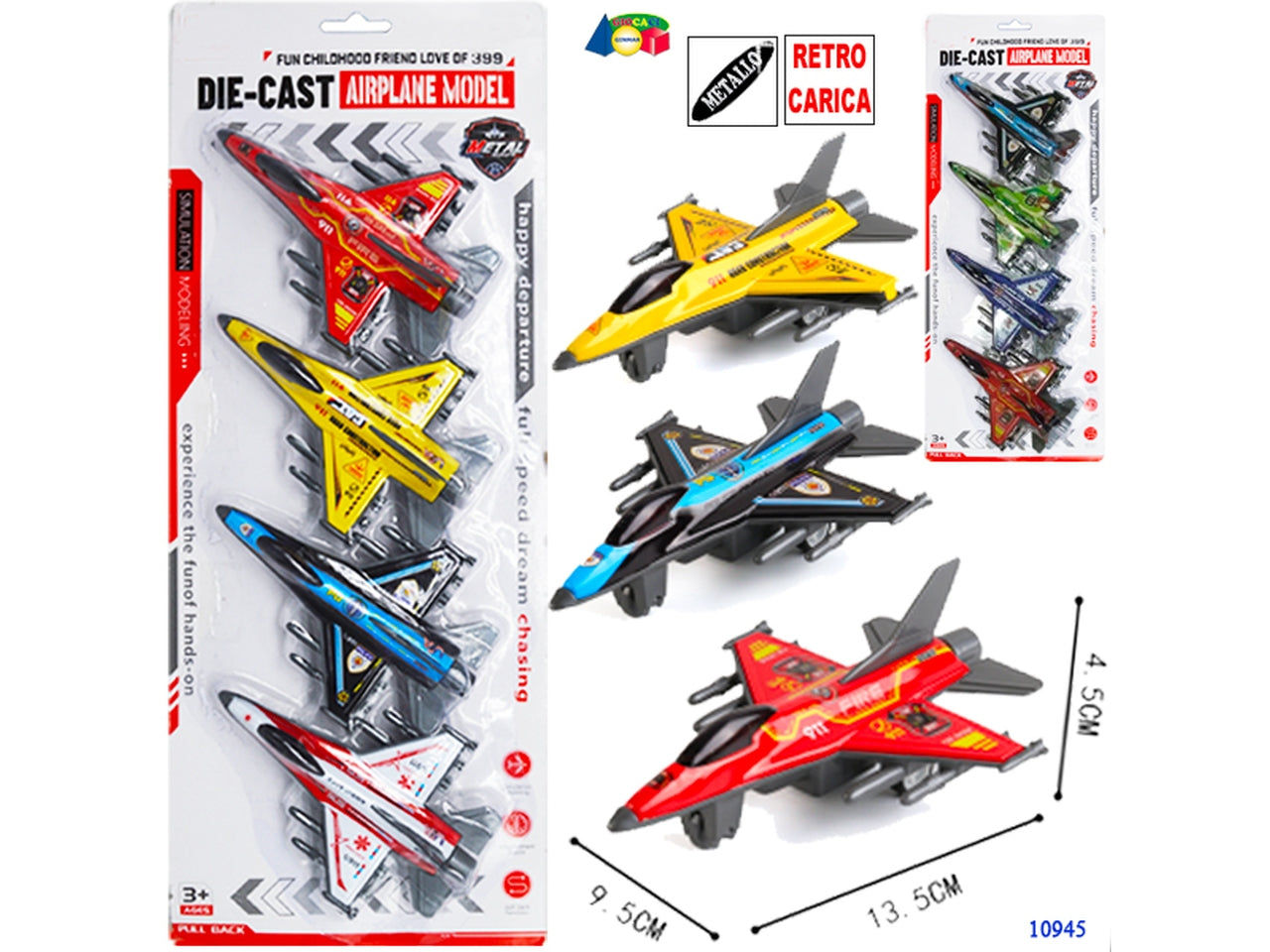 Aerei in metallo retrocarica set da 4 aerei assortiti