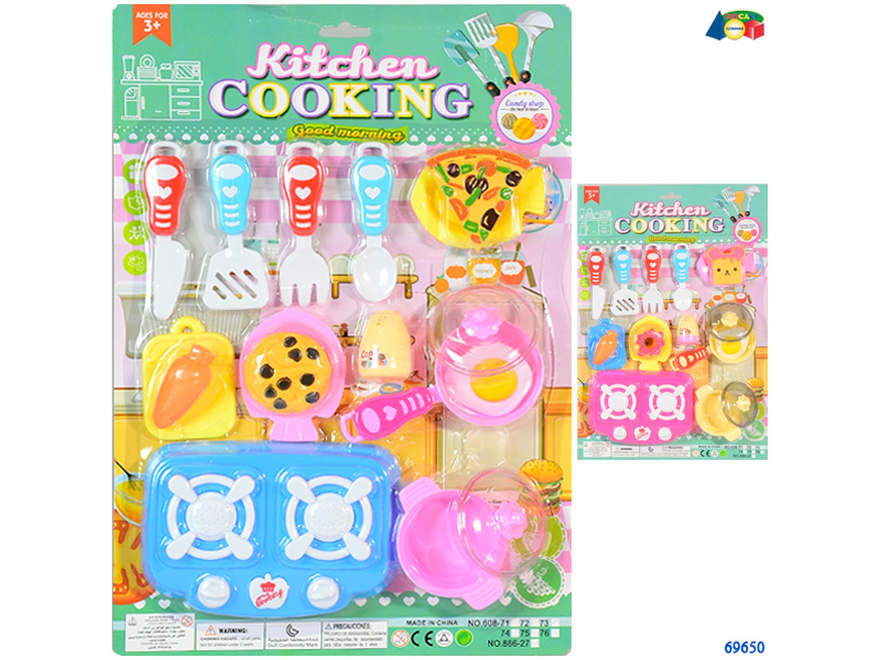 Set cucina con fornello pentole e accessori assortito