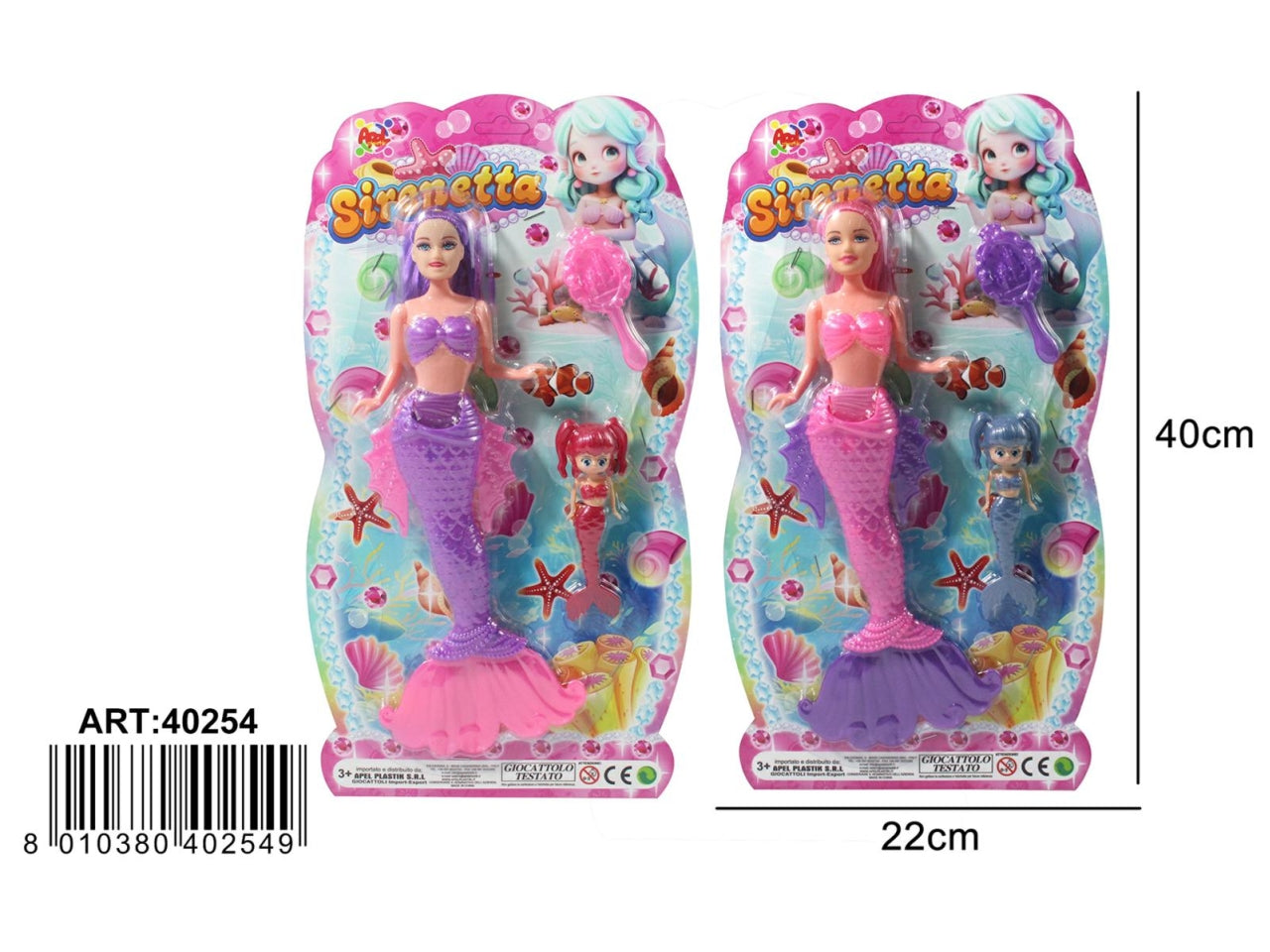 Sirena con baby sirenetta, 2 colori assortiti