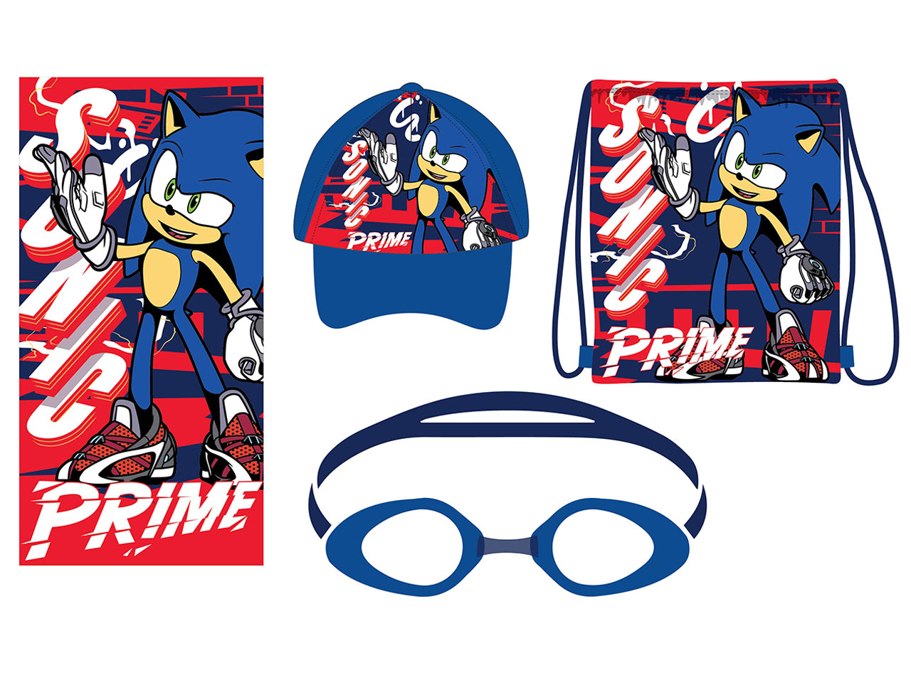 Sacca Sonic con cappellino, telo e occhialini