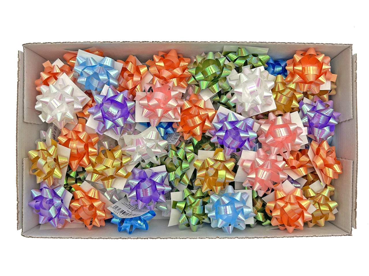 Coccarda stella 6,5mm in colori iridescente assortiti, confezione da 100 coccarde