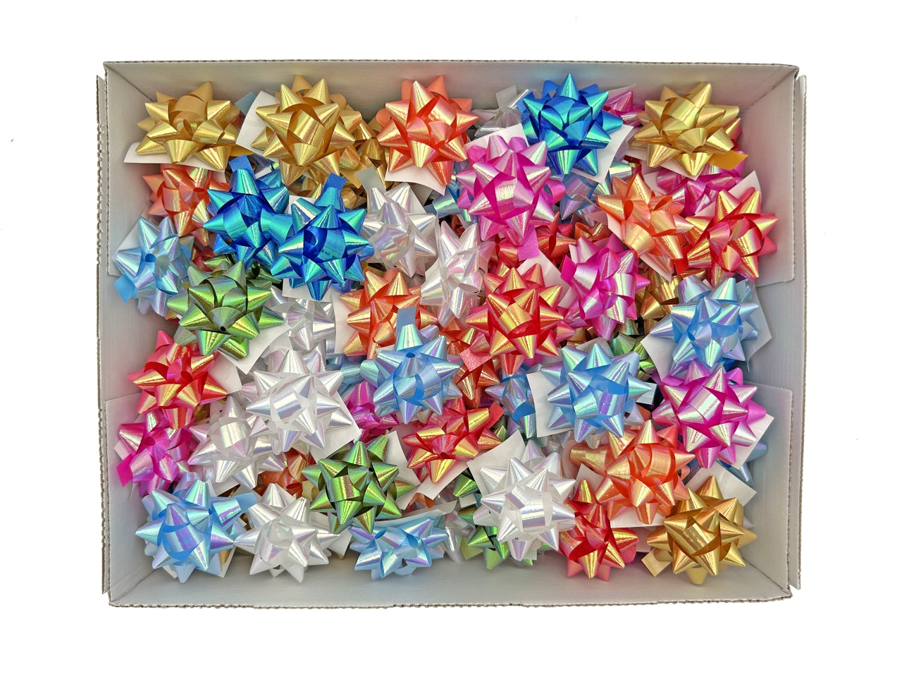 Coccarda stella 10mm in colori iridescente assortiti, confezione da 100 coccarde