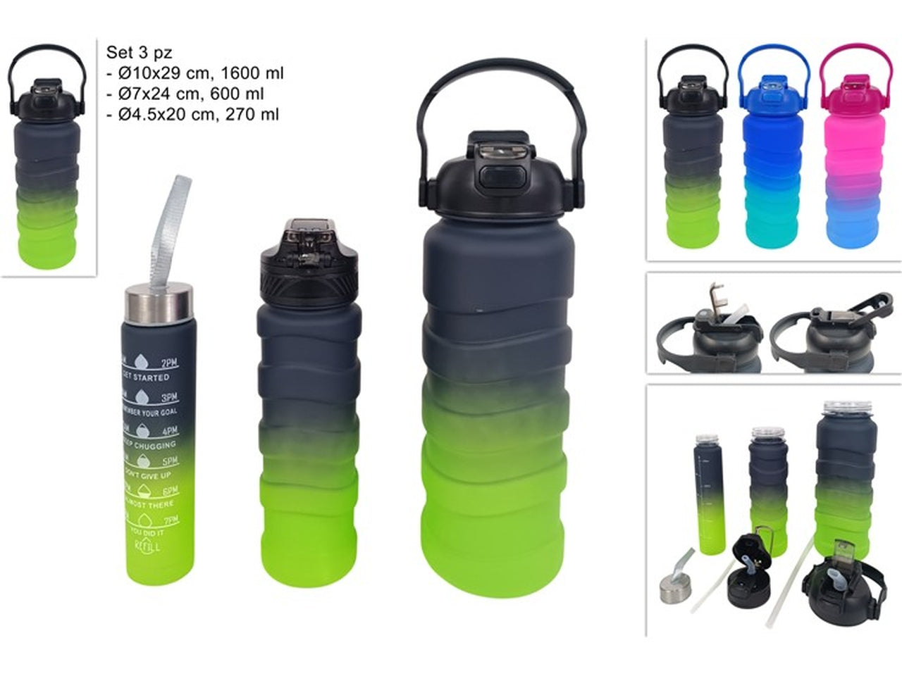 Set 3 borracce 3 assortite, 1.6lt, 600ml, 270ml