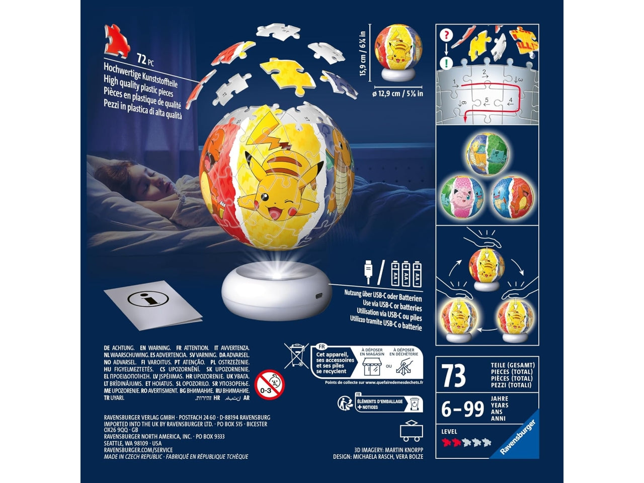 Puzzle 3d puzzle ball nightlight pokémon