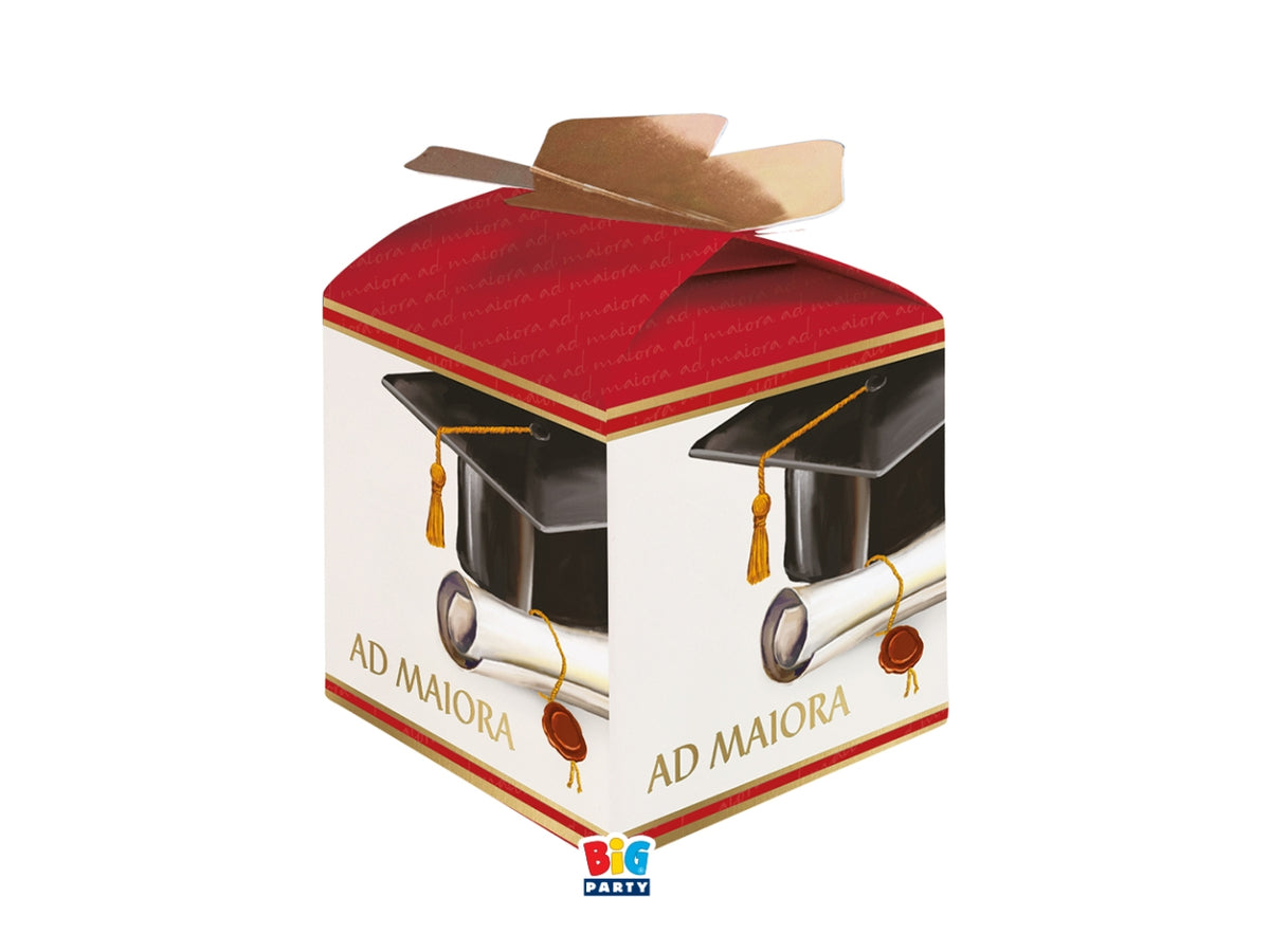 Scatoline portaconfetti Cubetto Fiocco Laurea Ad Maiora 5cm set da 10 scatoline