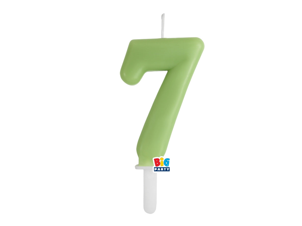 Candelina numero 7 di Cera Tiny Plump Verde Oliva 7cm