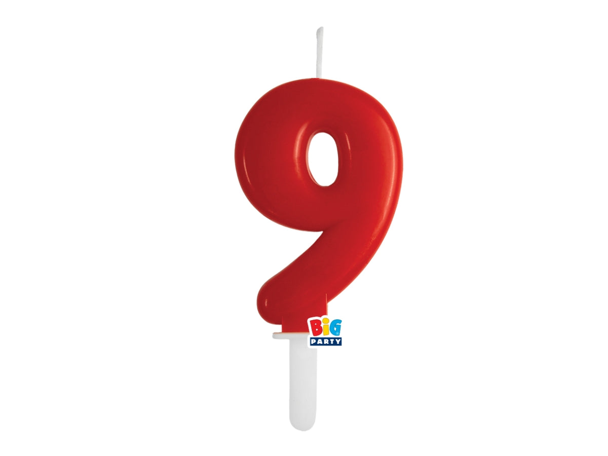 Candelina numero 9 di Cera Tiny Plump Rosso 7cm