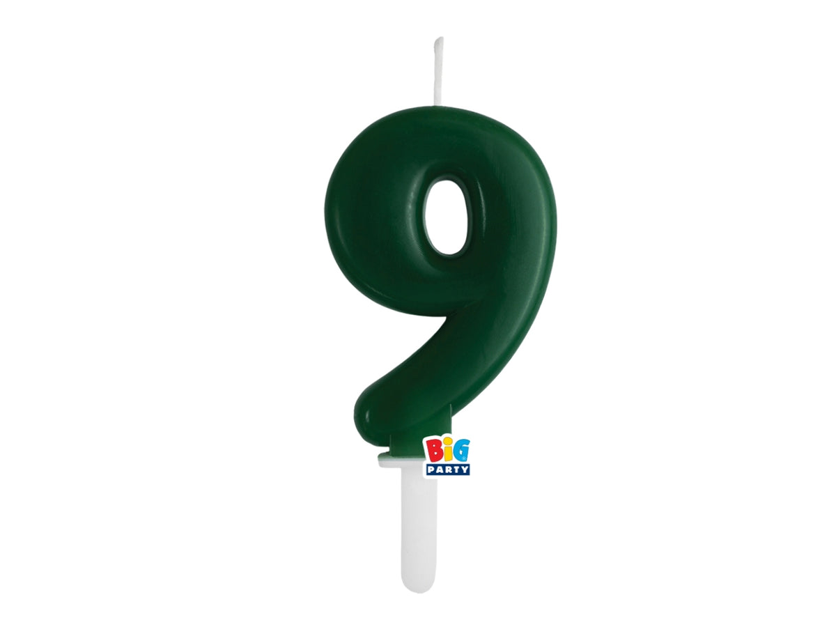 Candelina numero 9 di Cera Tiny Plump Verde Foresta 7cm