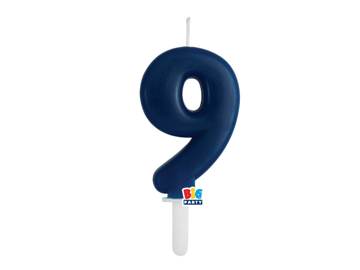 Candelina numero 9 di Cera Tiny Plump Blu Navy 7cm