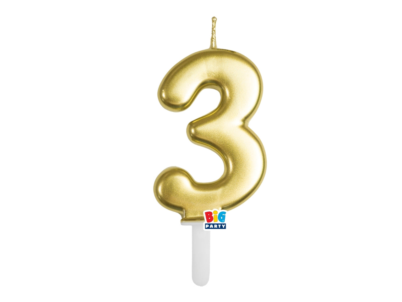 Candelina numero 3 di Cera Tiny Plump Oro Metal 7cm