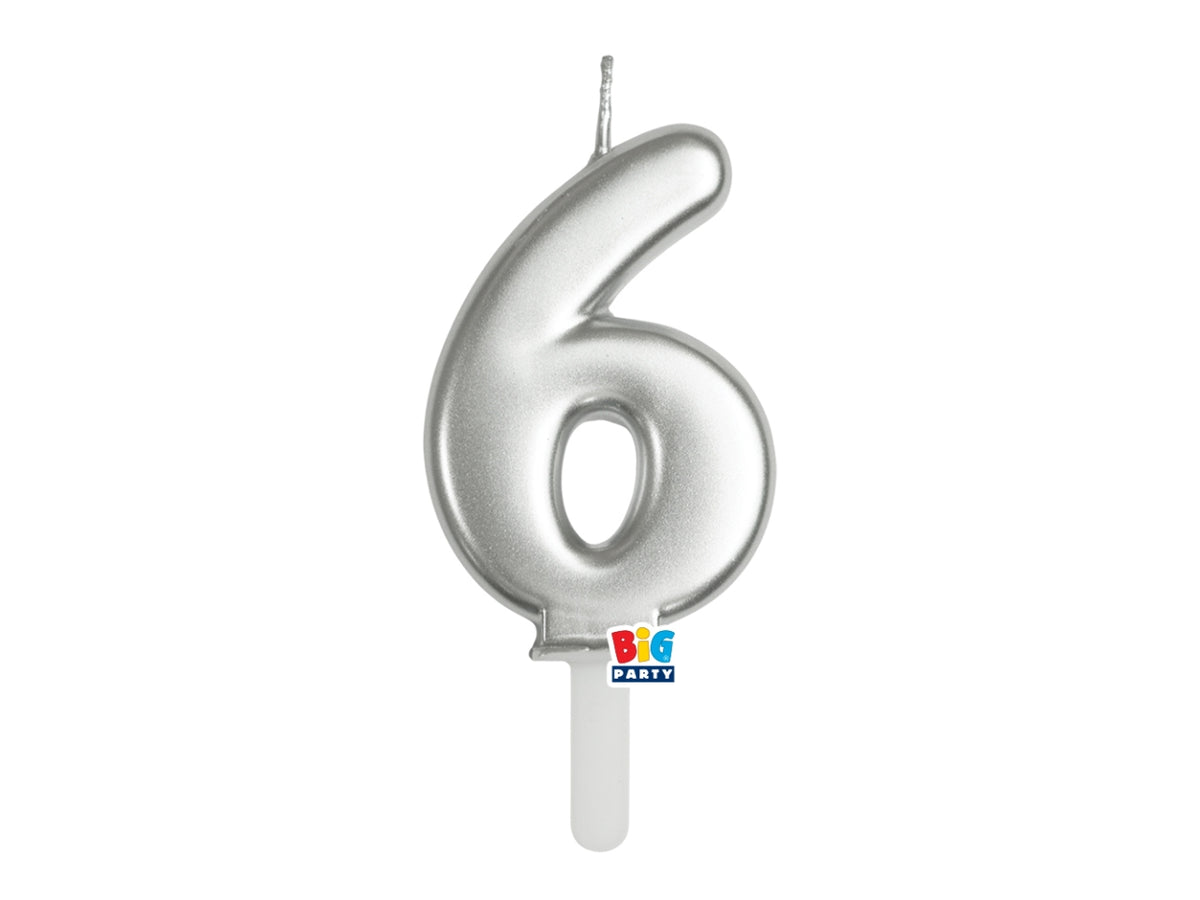 Candelina numero 6 di Cera Tiny Plump Argento Metal 7cm