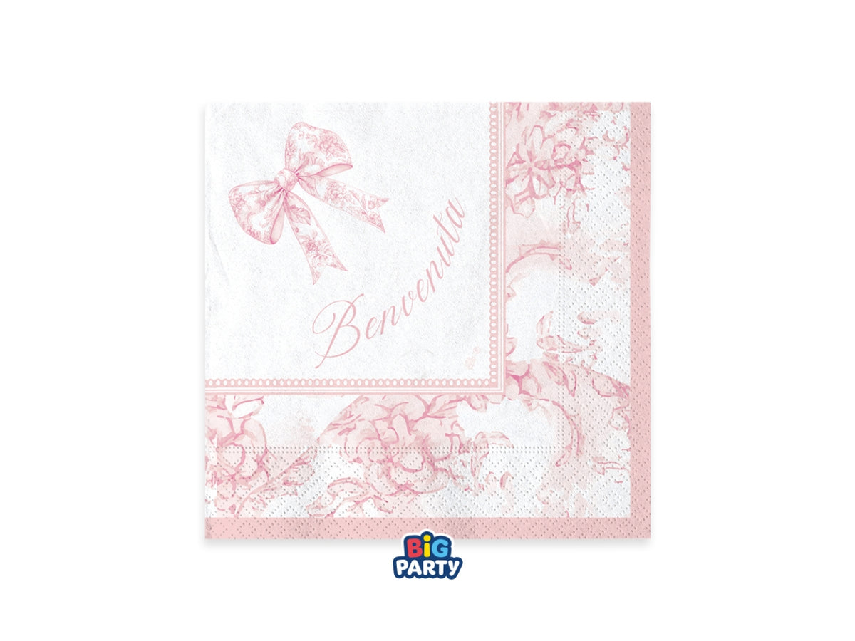 Tovaglioli 25x25cm Benvenuta Fiocco Vintage set da 16 tovaglioli