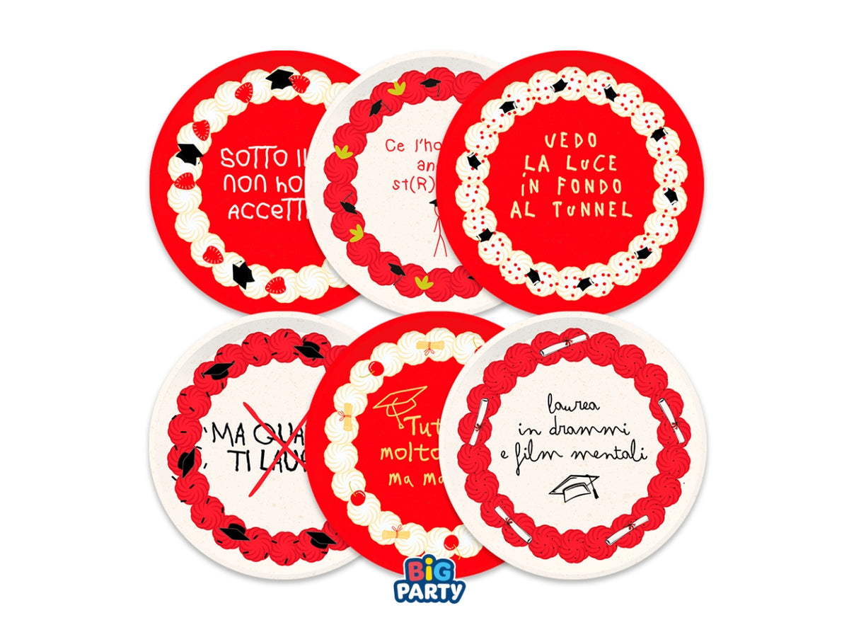 Piatti Mix 18cm Laurea Con Torta set da 6 piatti