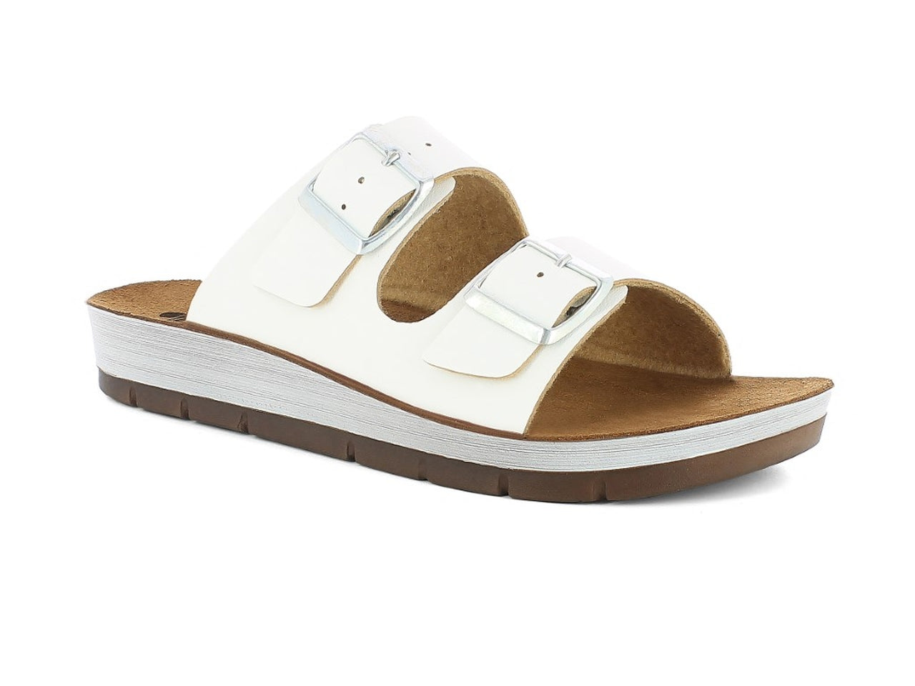 Inblu ciabatta donna doppia fascia con fibbie e plantare in vera pelle, bianca taglia 38