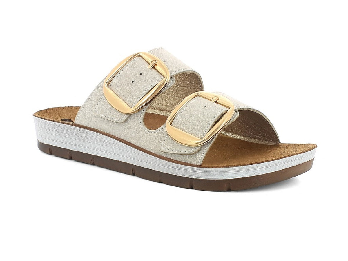Inblu ciabatta donna doppia fascia con maxi fibbie e plantare in vera pelle, ghiaccio taglia 39